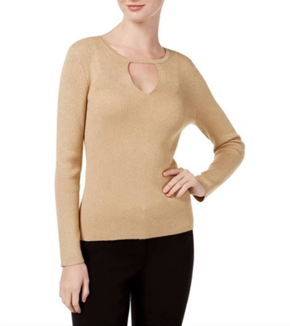 INC International Concepts Gold Lurex Cutout Ribbed Sweater - PXL